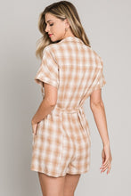 Load image into Gallery viewer, Soft Plaid Collared Romper with Tie
