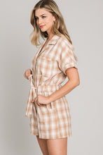 Load image into Gallery viewer, Soft Plaid Collared Romper with Tie
