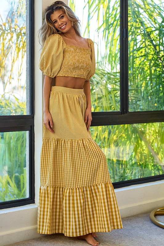 Yellow Gingham Skirt Set